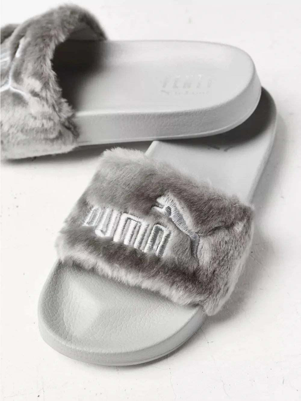 FENTY x PUMA Rihanna Gray Fur Slides US 6.5